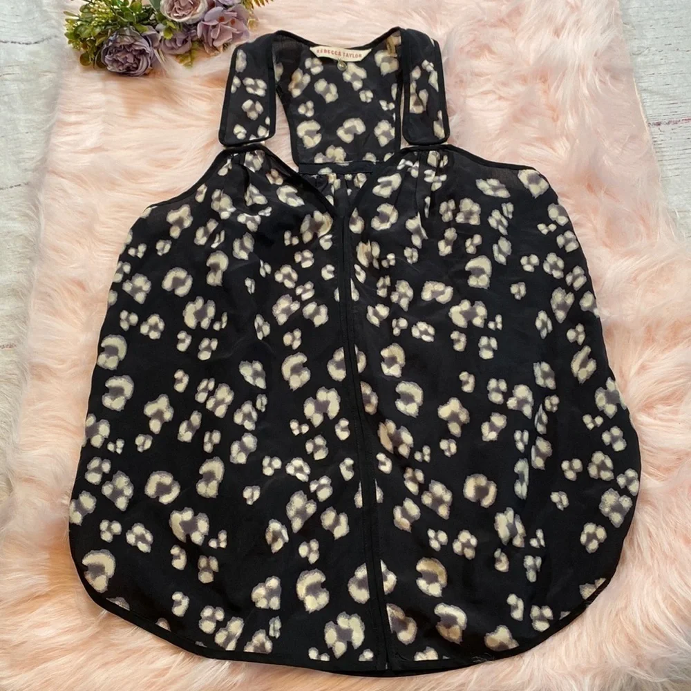 Rebecca Taylor Silk Leopard Print Blouse Tank sz 0
